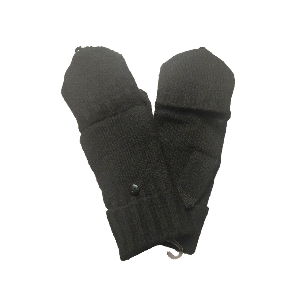 On 34th Wide-Ribbed Pop-Top Black Knit Gloves Sz One Size NWT